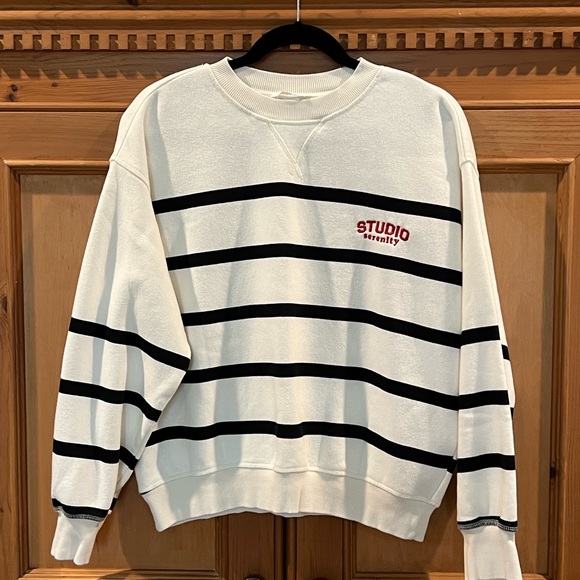 H&M Studio Serenity Crewneck Sweatshirt- Off-White and Black striped Size small - Picture 1 of 10